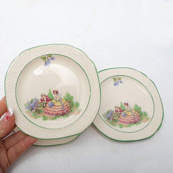 Vintage Hampton Ivory Plates  'Lilac Time' Swinnertons England Crinoline Lady x3 - Picture 5 of 11